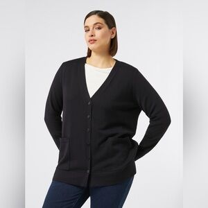 Lord & Taylor Black Relaxed 100% Merino Wool Cardigan Button Up Casual Oversized